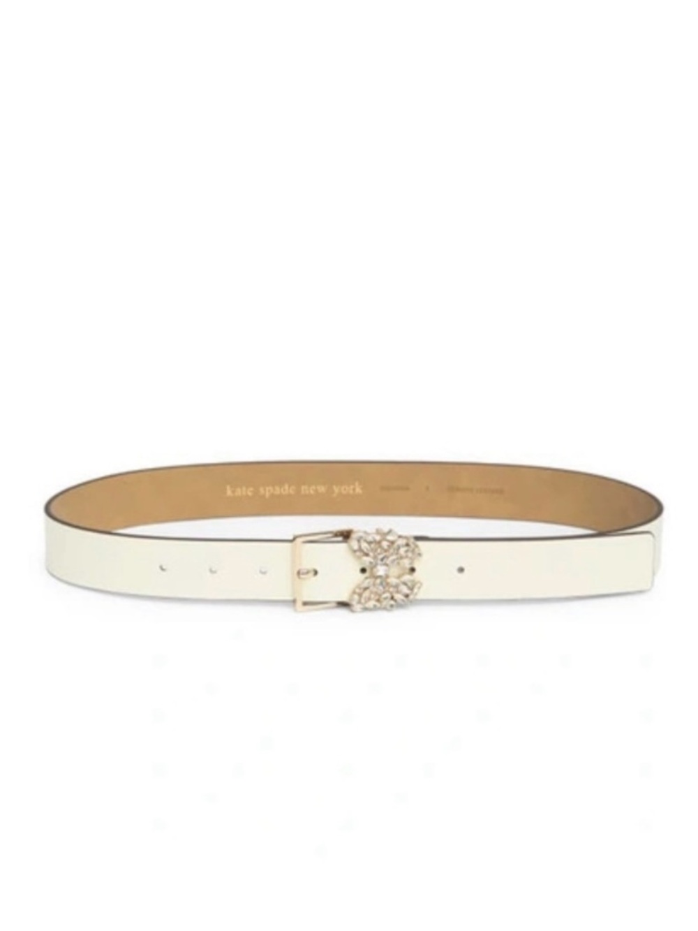 kate spade Ivory Leather Belt Crystal-Embellished Butterfly Gold Buckle Sz M NWT